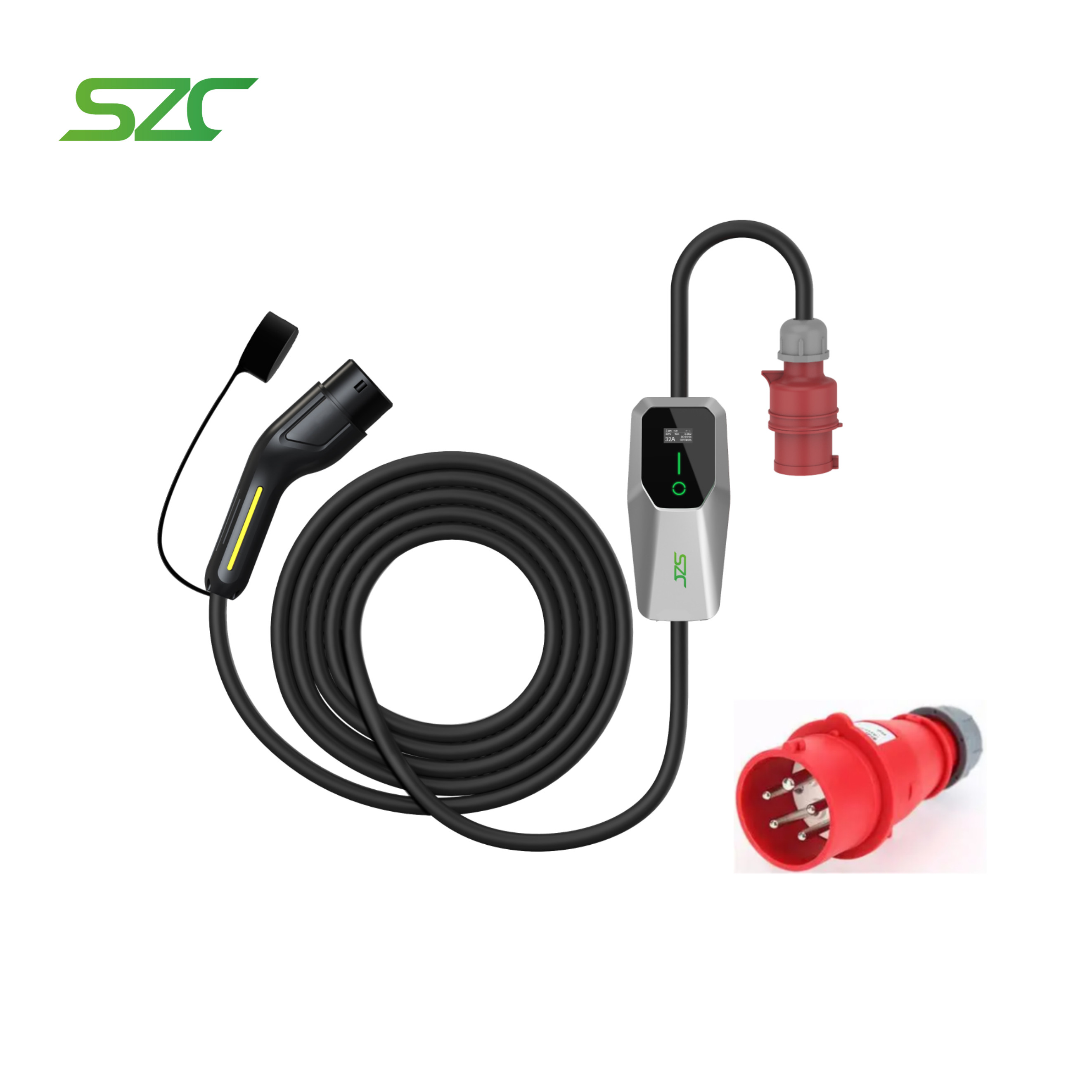 3Phase Portable EV Charger Type2 GBT Type1 for Electric Car with 5m Cable SZC 11kW 22kW Industrial Plug Easy to Carry